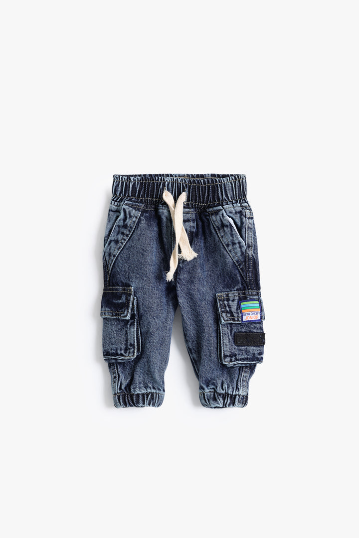 Baby Boys Medium Blue Cargo Fit Denim Pant