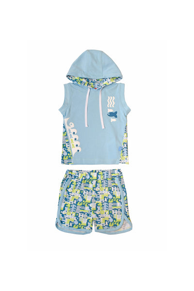 Printed Sleeveless Hooded Pajamas Set