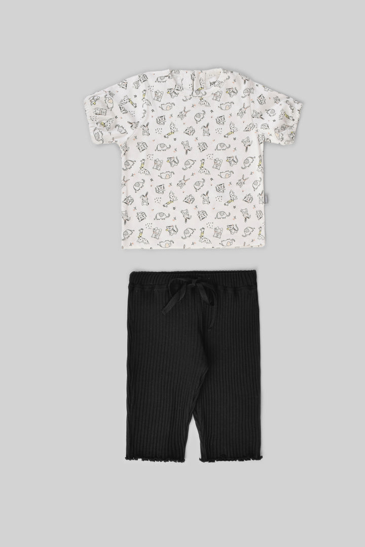Rouned Printed Pajamas Set