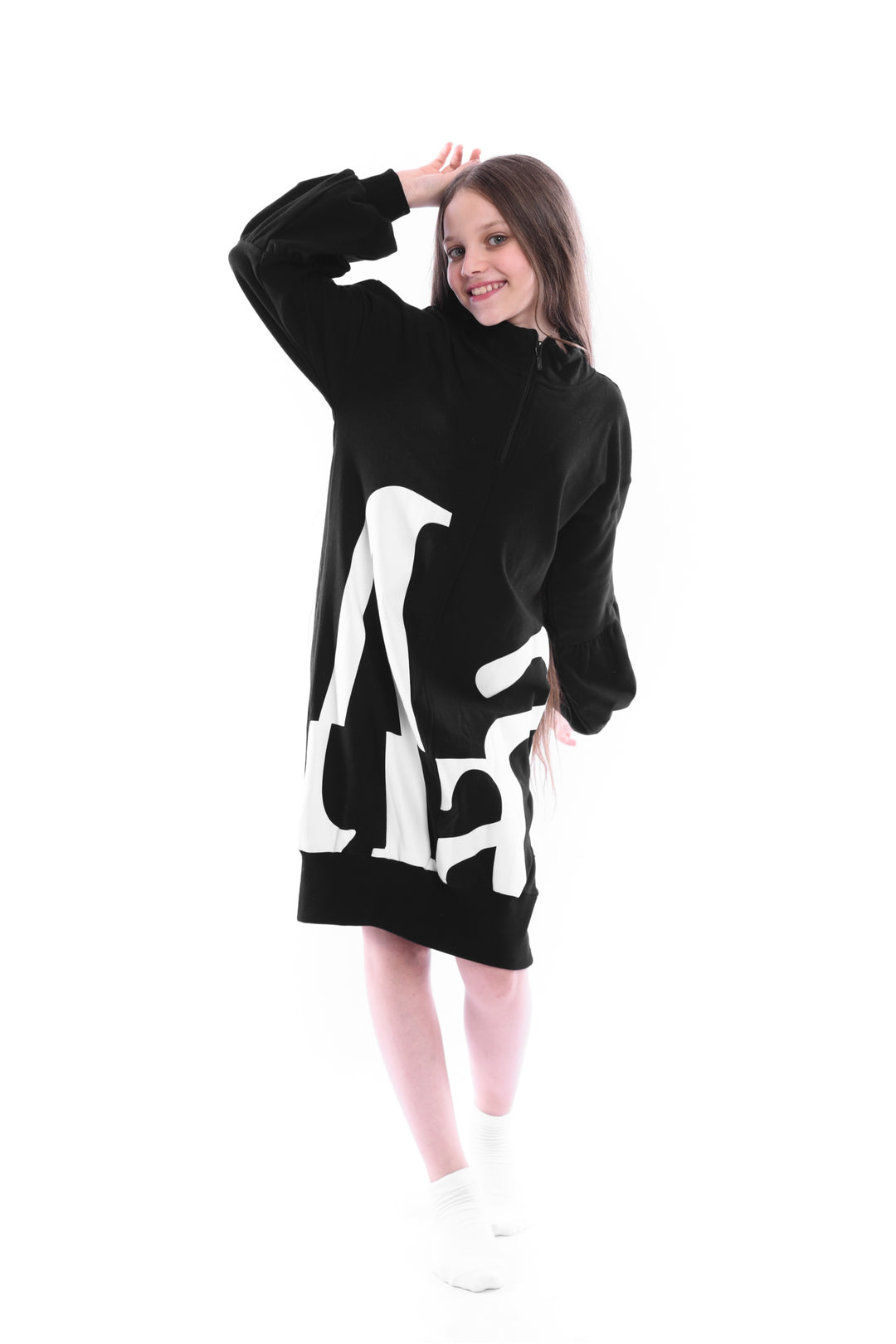 Printed Long Sleeve High Coller Night Shirt