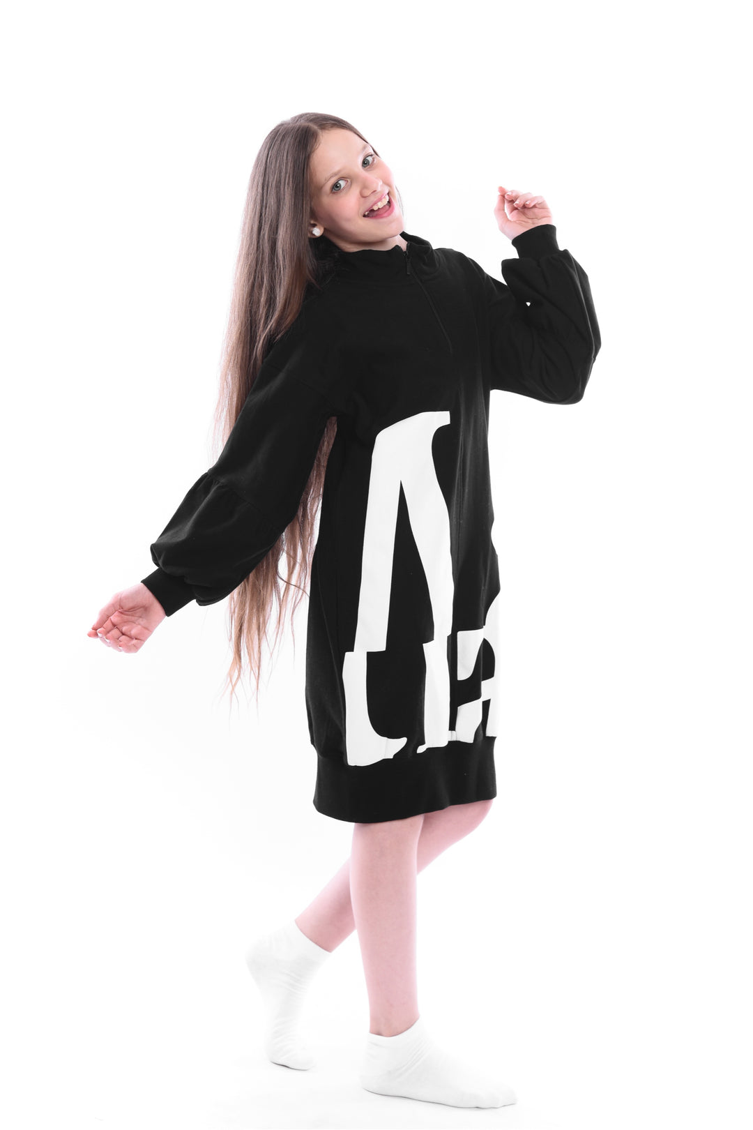 Printed Long Sleeve High Coller Night Shirt