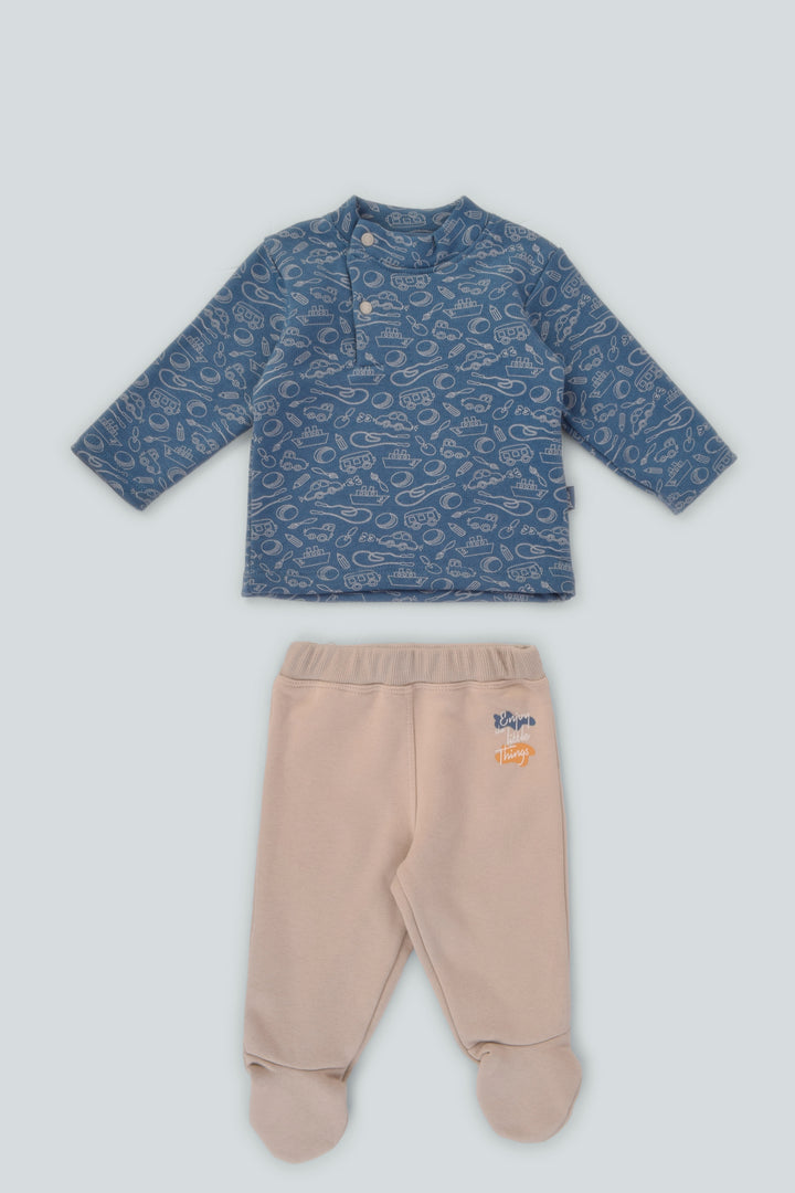 High Collar Printed Pajamas Set