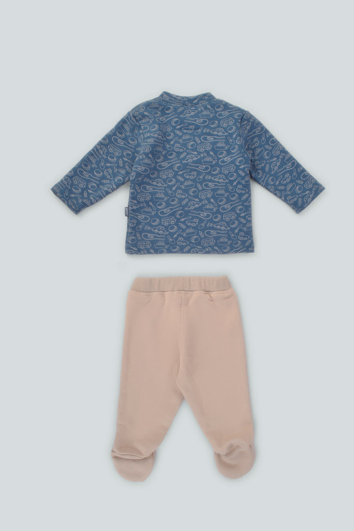 High Collar Printed Pajamas Set