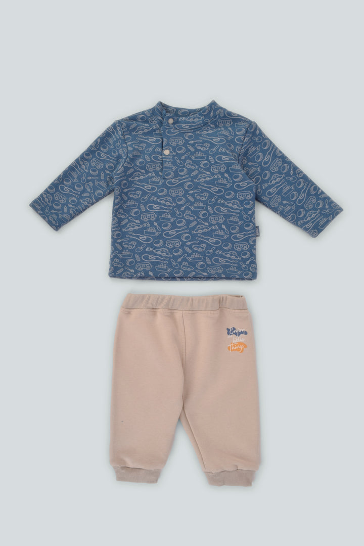High Collar Printed Pajamas Set
