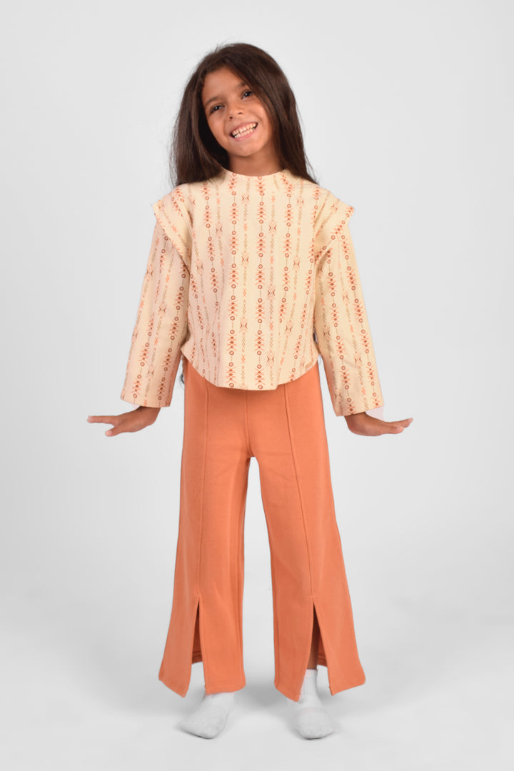 High Collar Printed Pajamas Set