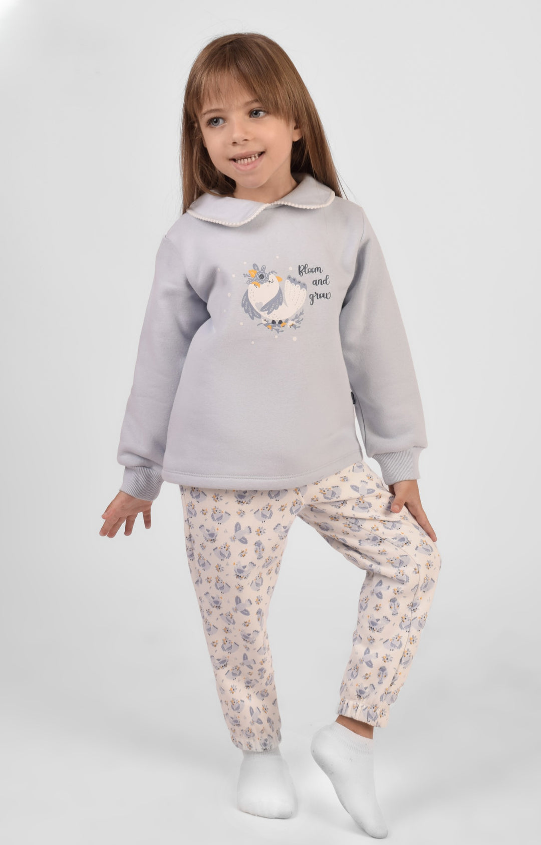 High Collar Printed Pajamas Set