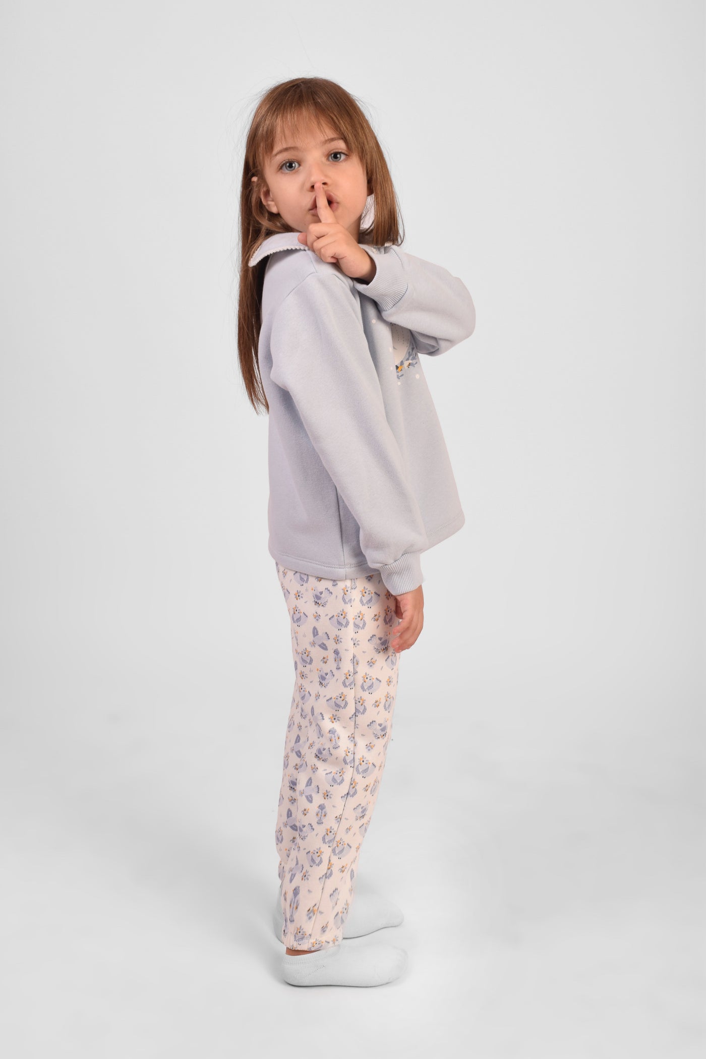 High Collar Printed Pajama Set