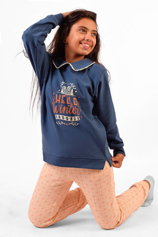 Collar Printed Pajamas Set
