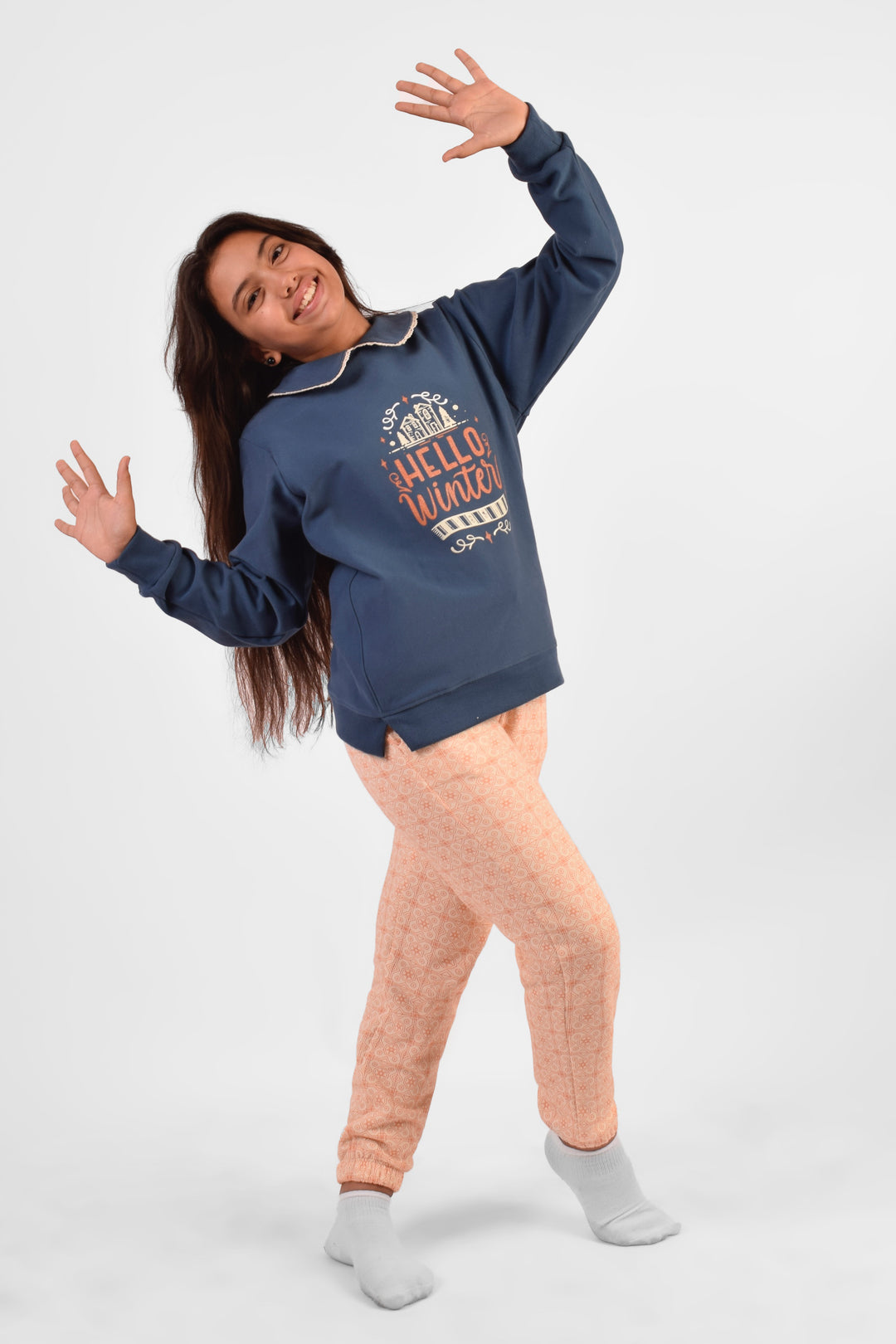 Collar Printed Pajamas Set