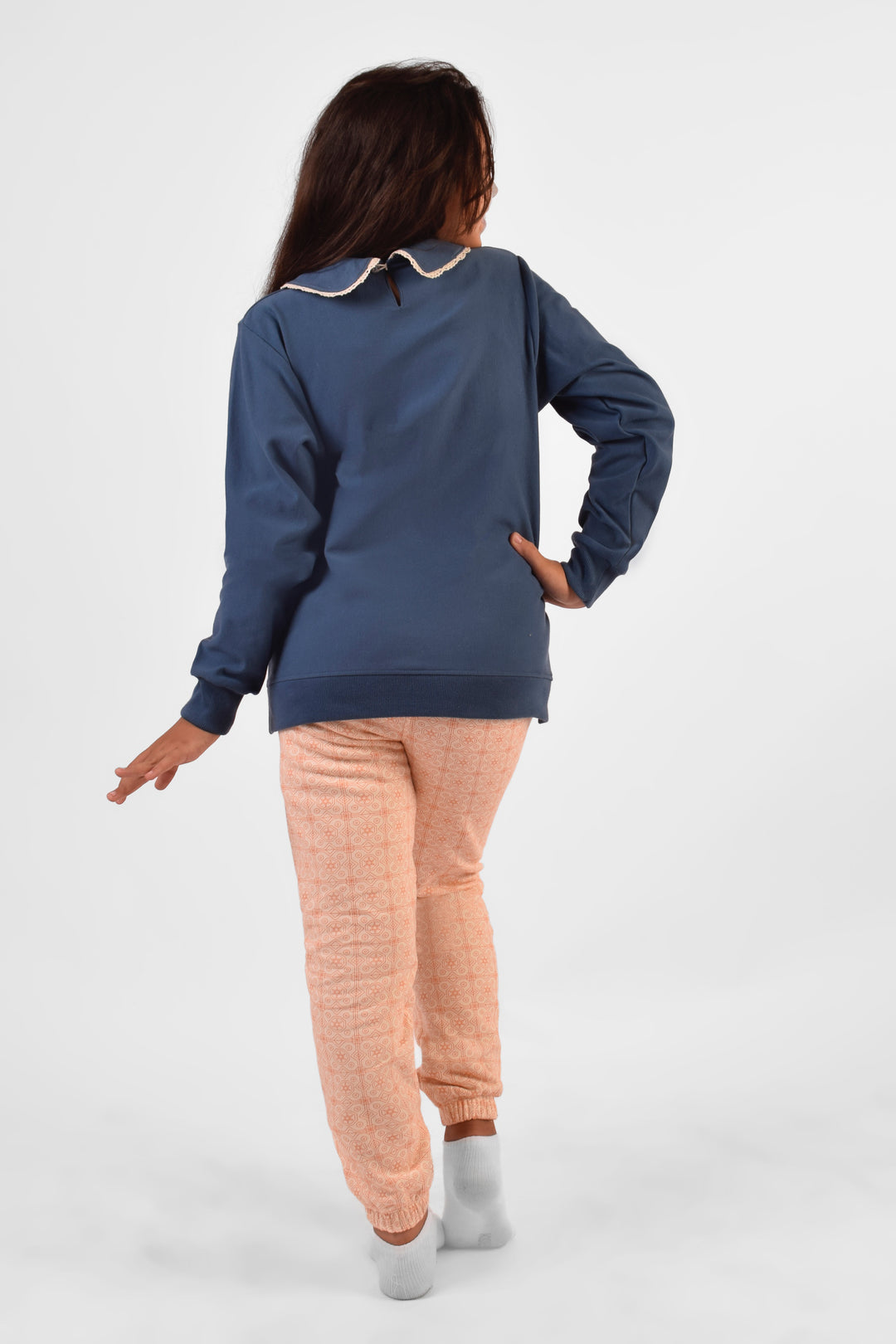 Collar Printed Pajamas Set