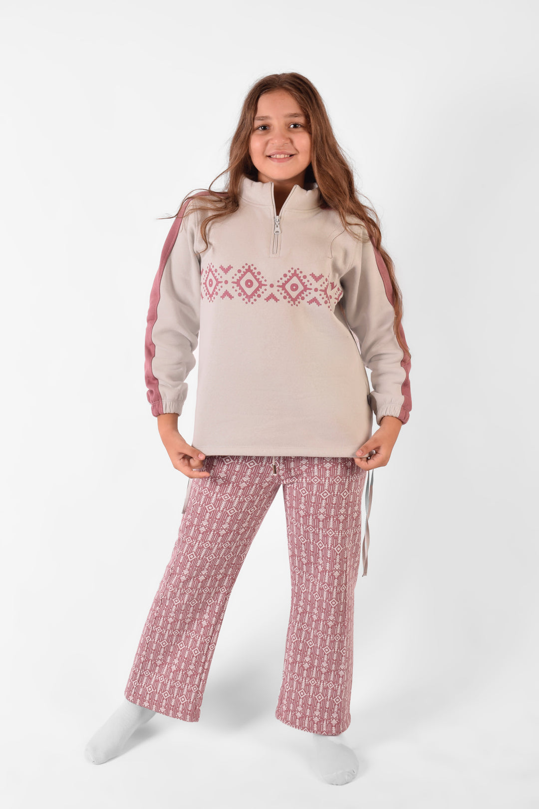 High Collar Printed Pajamas Set