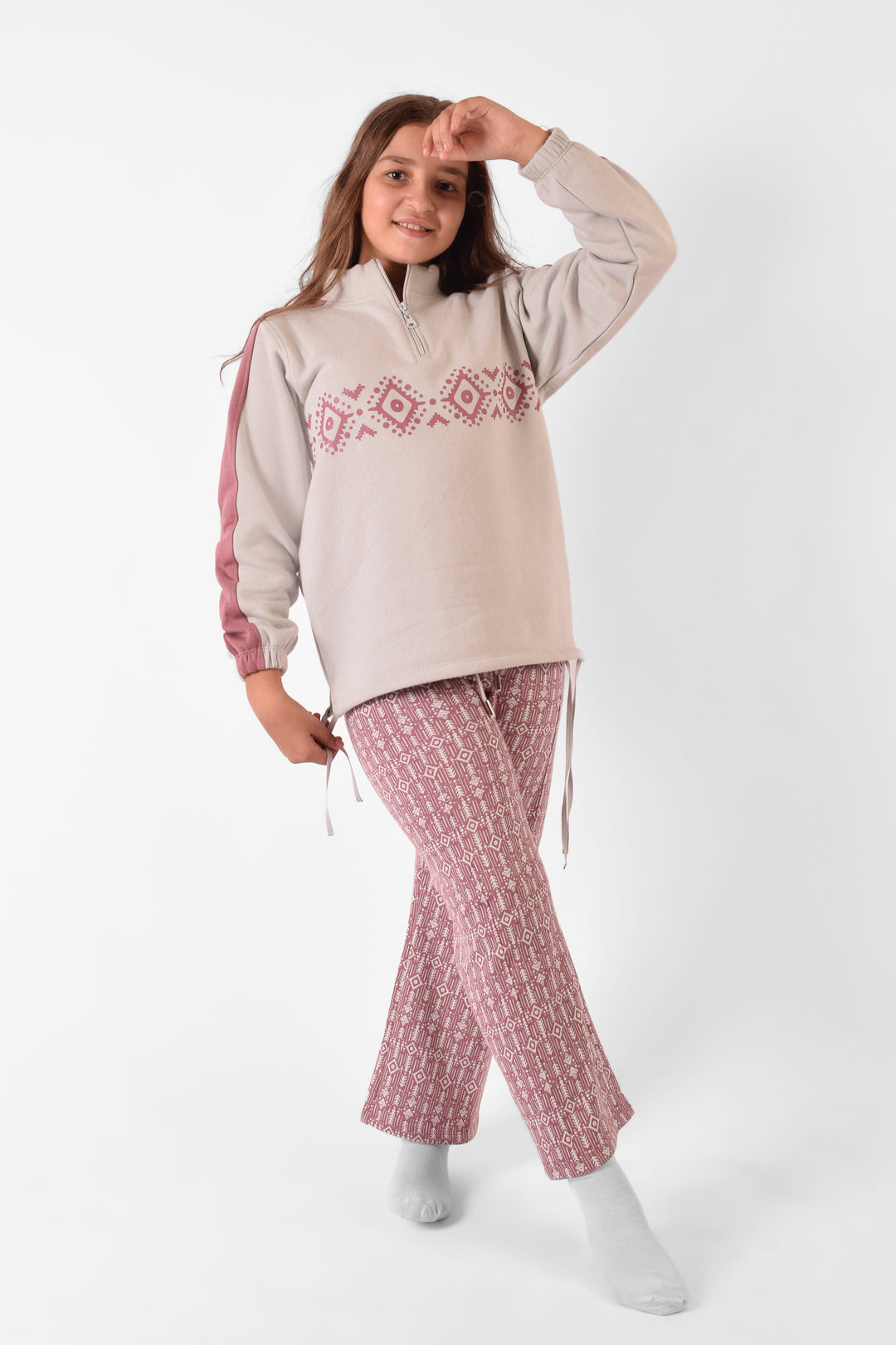 High Collar Printed Pajamas Set