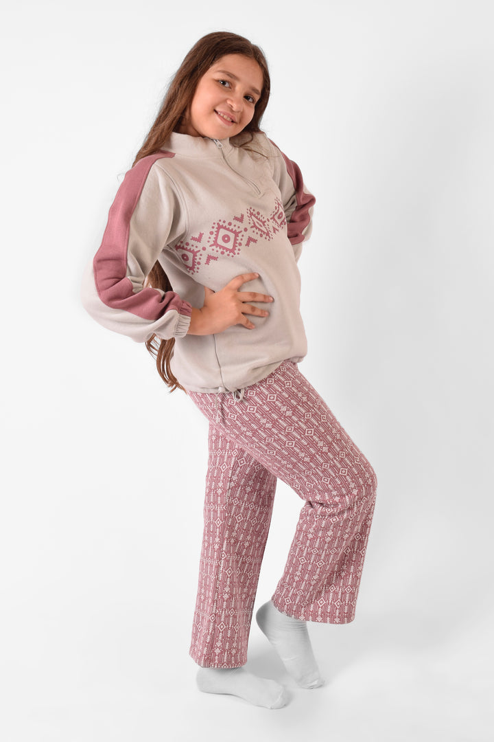 High Collar Printed Pajamas Set