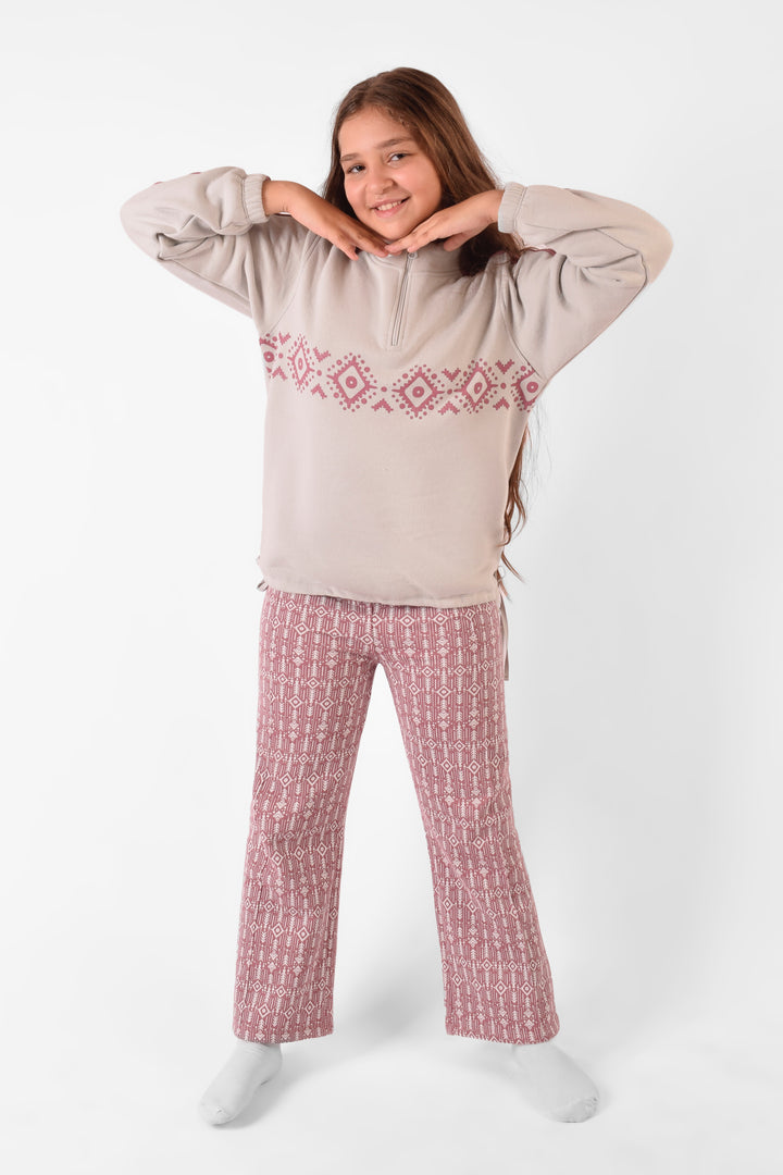 High Collar Printed Pajamas Set
