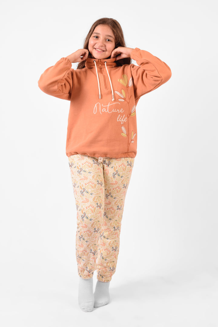 High Collar Printed Pajamas Set