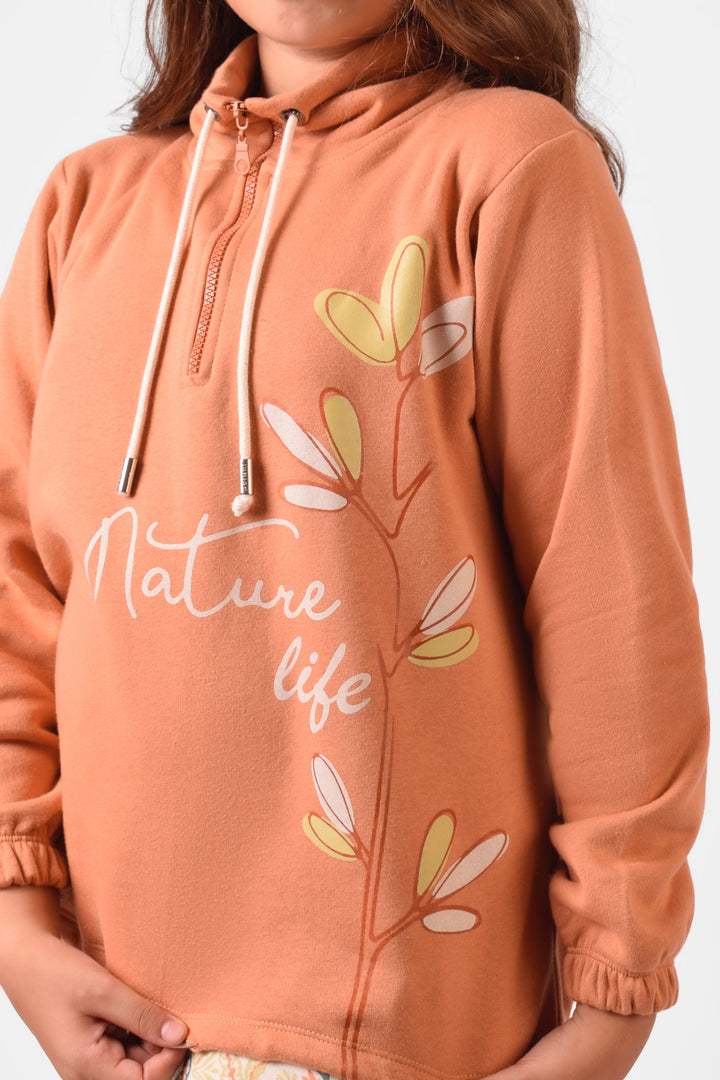 High Collar Printed Pajamas Set