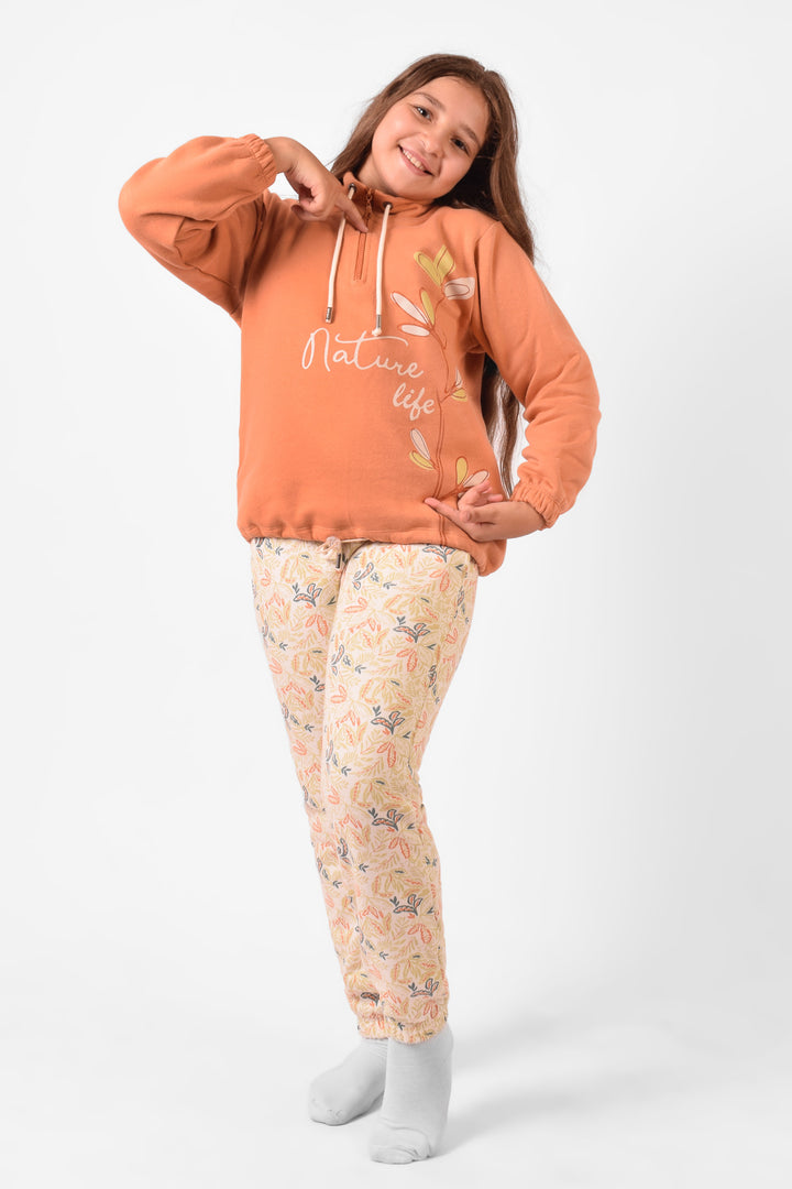 High Collar Printed Pajamas Set
