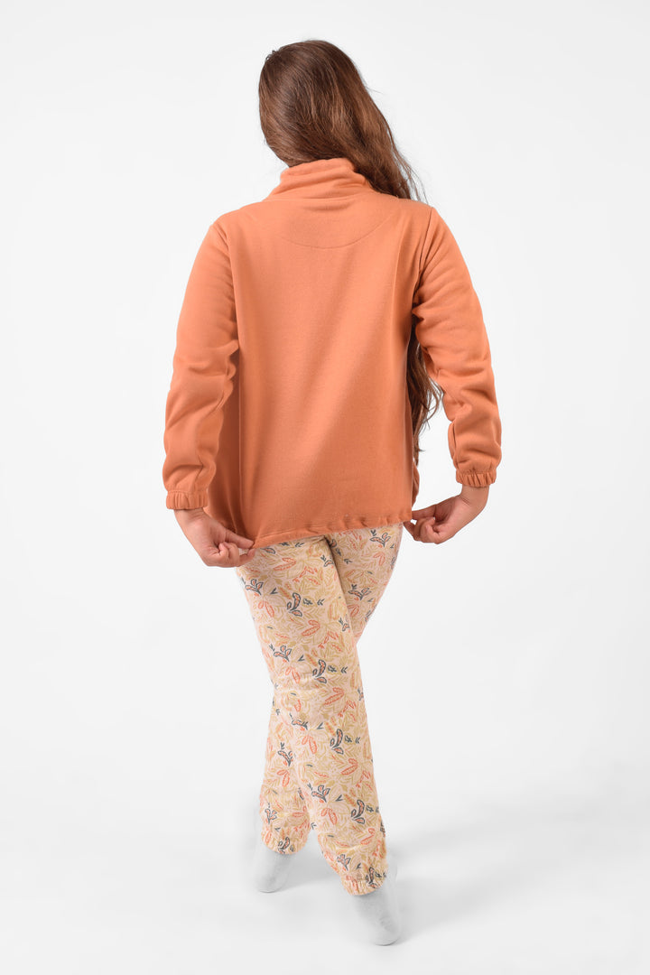 High Collar Printed Pajamas Set