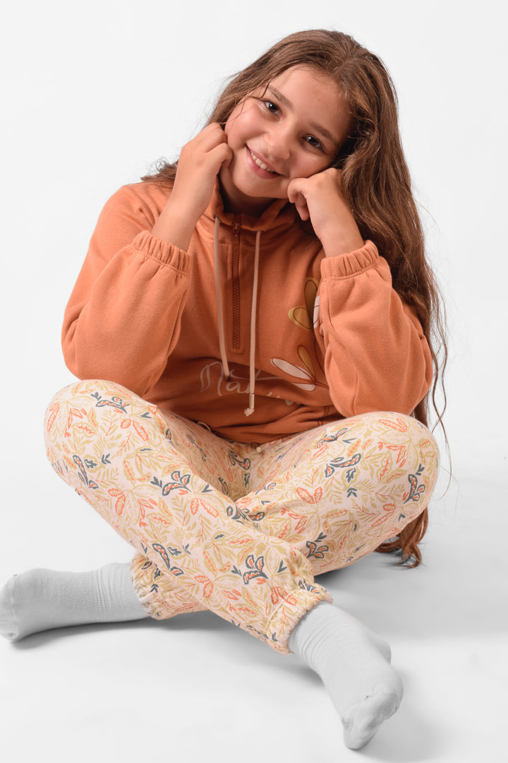 High Collar Printed Pajamas Set
