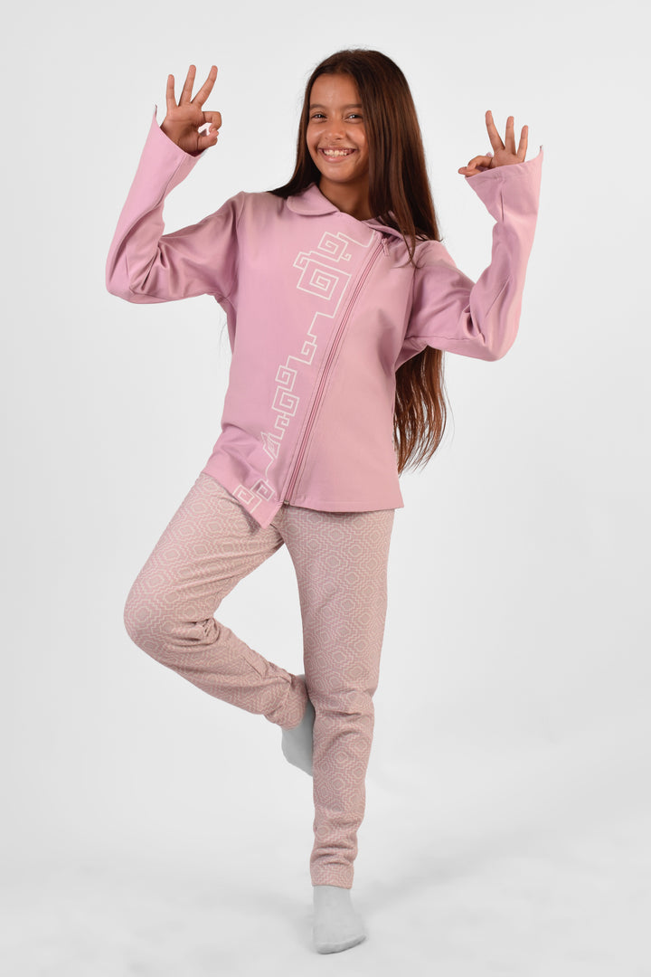 High Collar Printed Pajamas Set