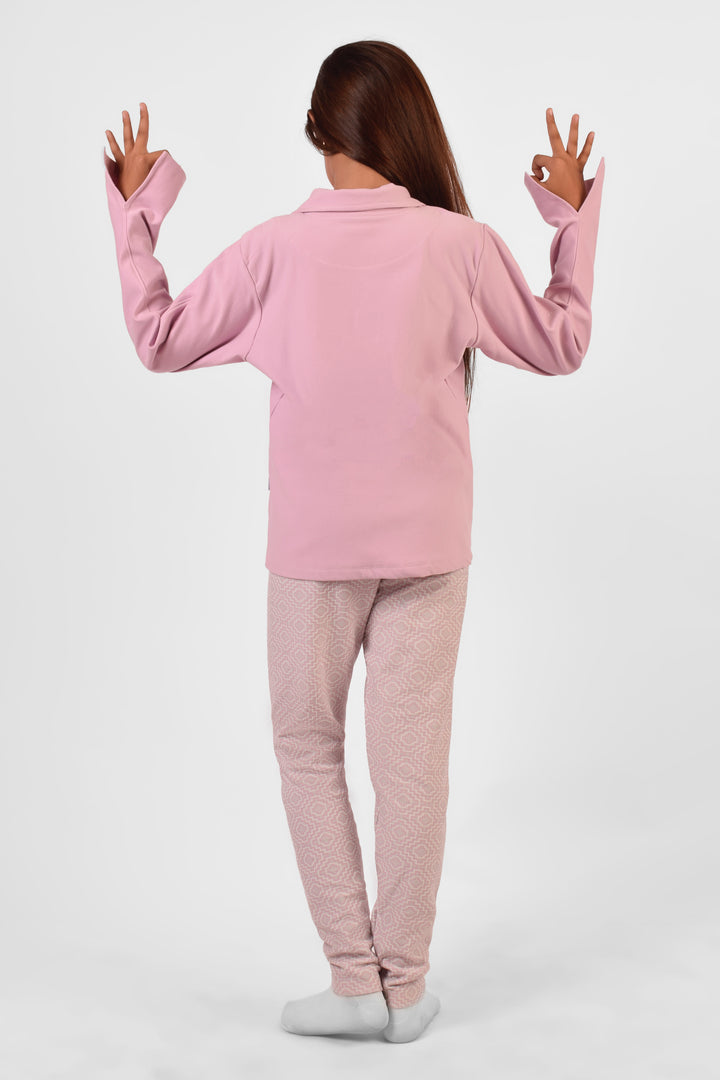 High Collar Printed Pajamas Set