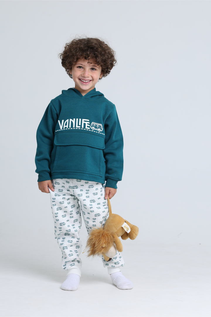 Hooded Printed Pajamas Set 22253007