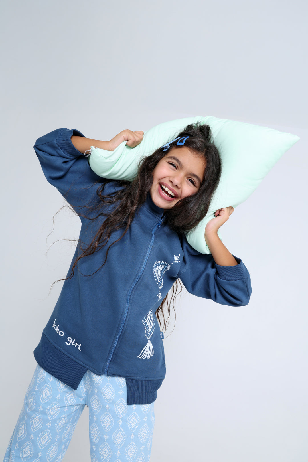 High Collar Printed Pajamas Set 22253605