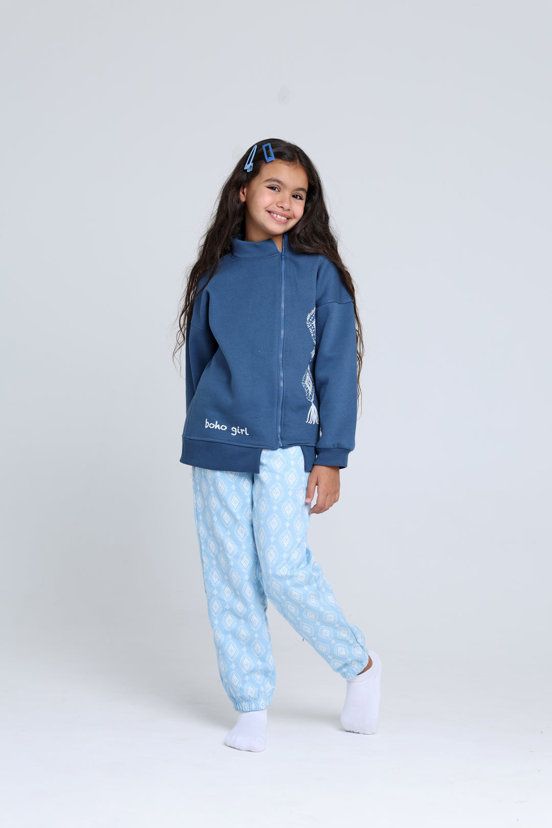 High Collar Printed Pajamas Set 22253605