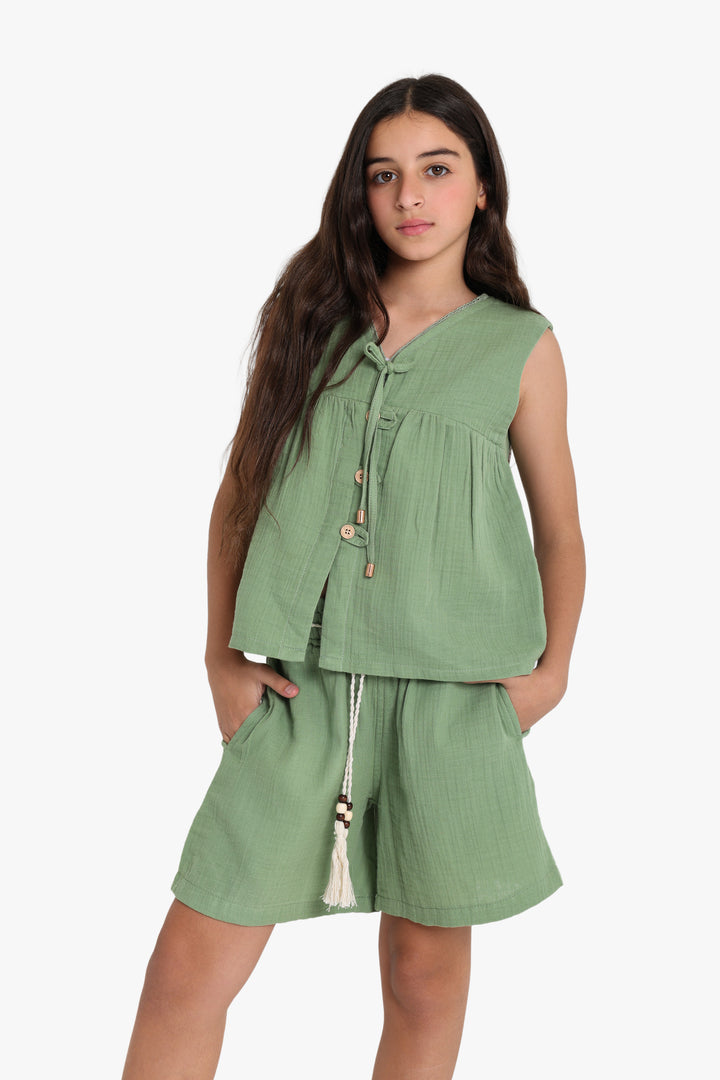 V-Neck Textured Muslin