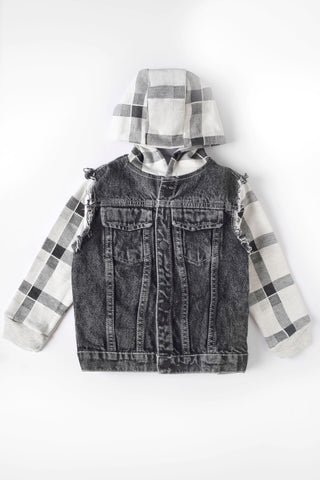 Checks Denim Hoodie Jacket