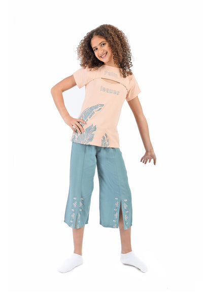 Printed Short Sleeve Pajama Set 2 Pieces